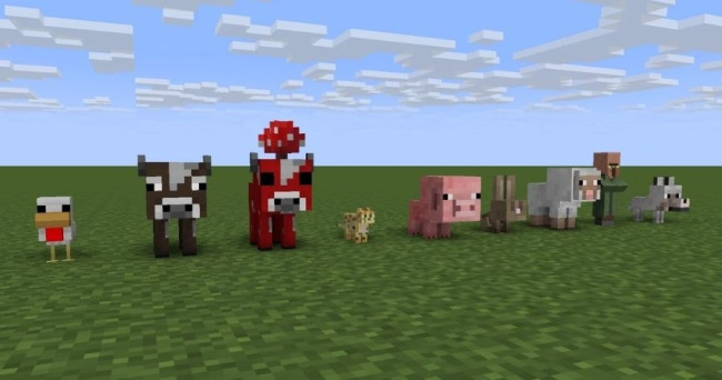 Choose an animal to kill for food in the Minecraft World: