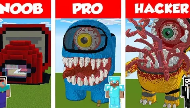 Are You Noob, Pro Or Hacker For Among Us House Build Challenge In Minecraft?